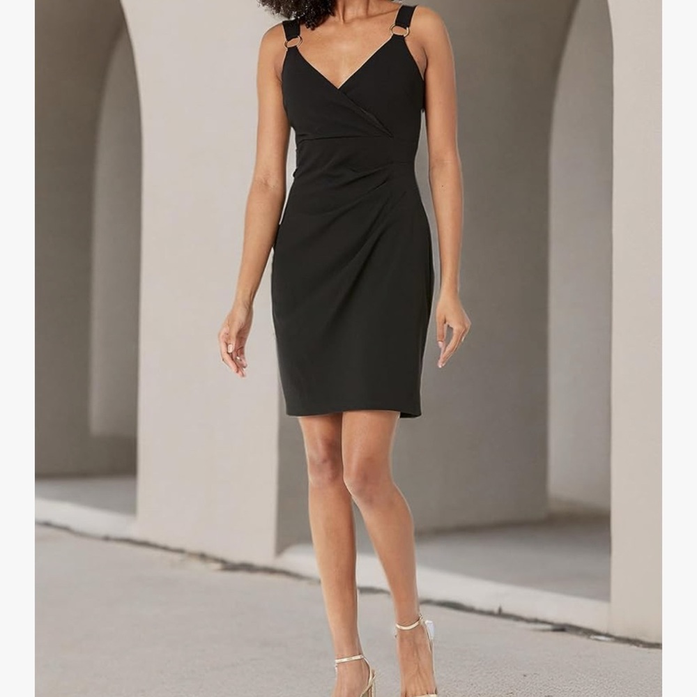 Guess Black Asymmetrical Ruched Mini Dress